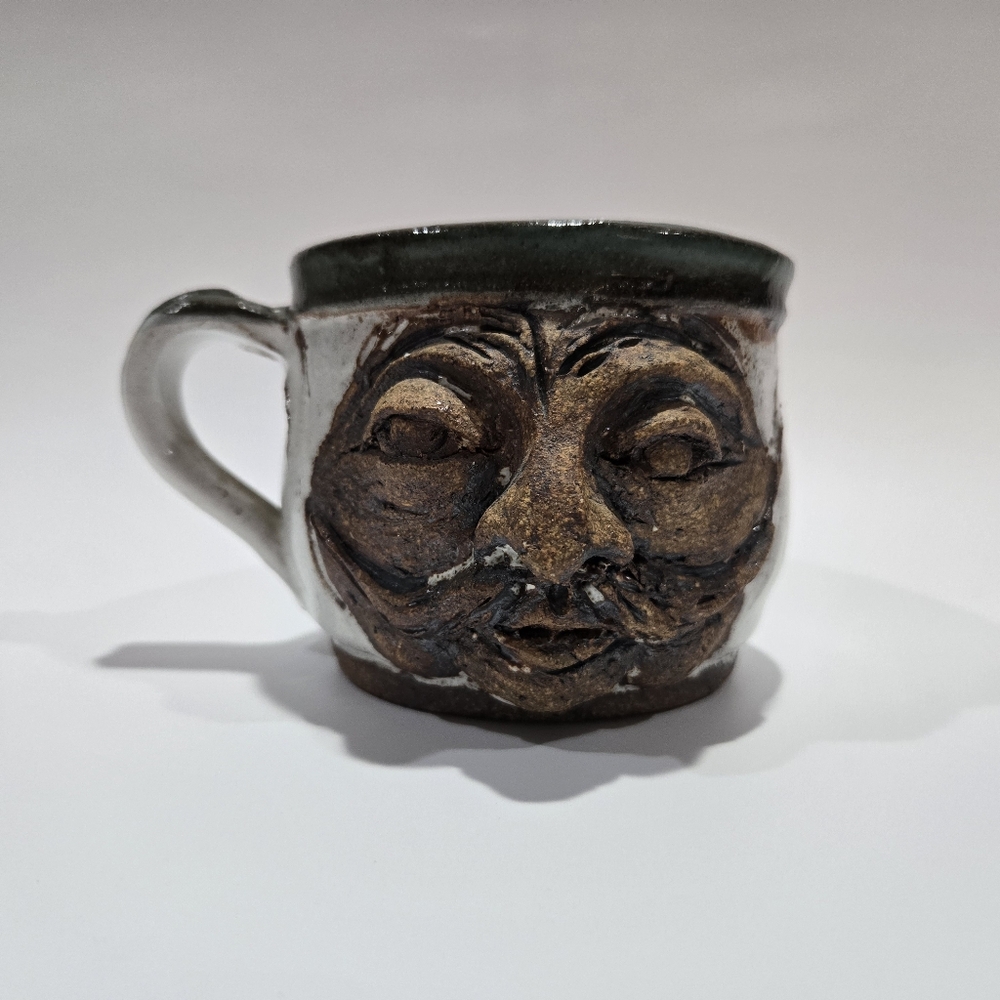 Handcrafted Dali Face Mug - Brown and Gray Signed